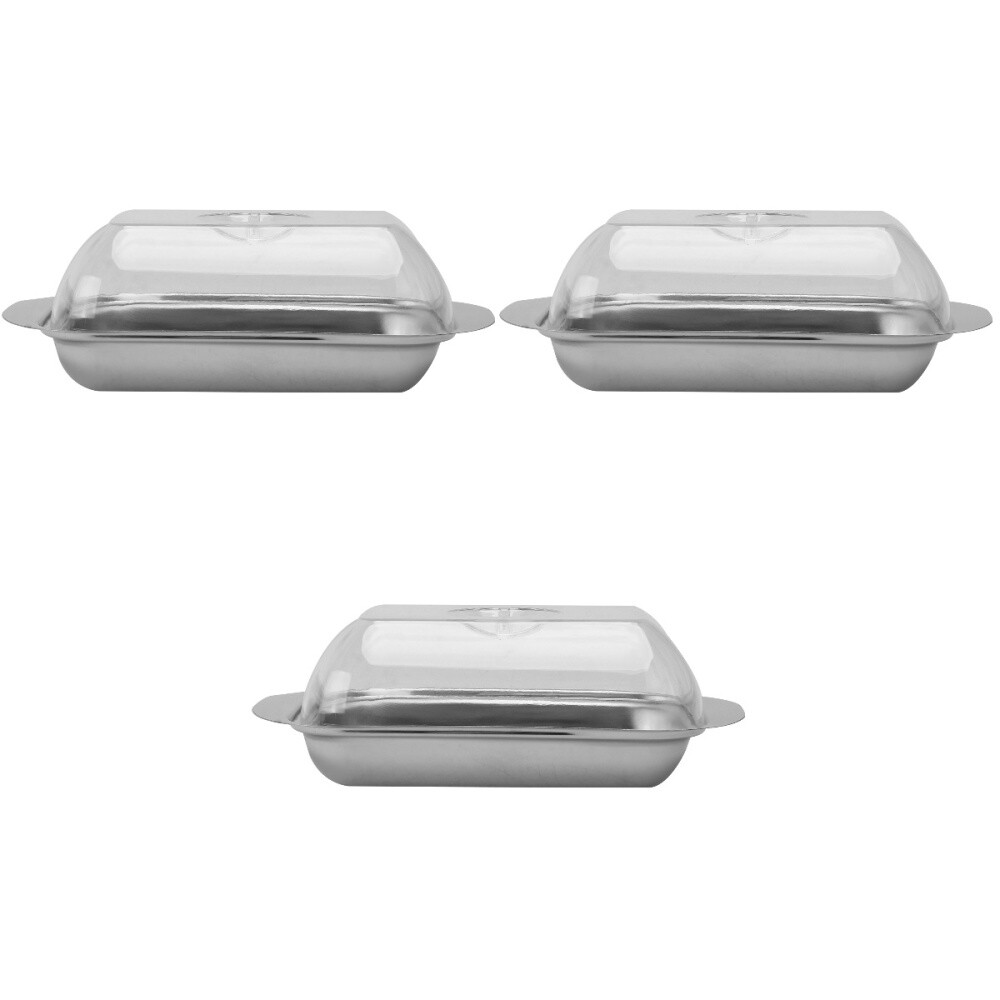 3 Pc Stainless Steel Butter Dish Cake Display Cover Cheese Plates eBay