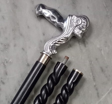 Designer Black Twisted Wooden Cane Antique Skull Head Handle Walking Stick New