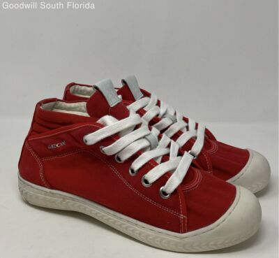 Geox Men's Red Mid Top Round Toe Lace-Up Sneaker Shoes Size