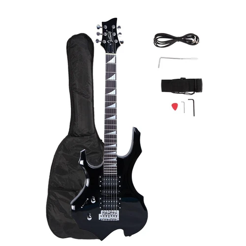 Left Hand Single Swing Double Single Double Pickups Black Flame Electric Guitar.