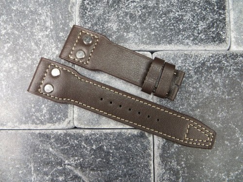20mm Brown Calf Leather Strap Rivet Style Watch Band for IWC Pilot Portugieser I - Picture 2 of 5