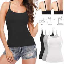 Women Cami Adjustable Strap Camisole With Built in Padded Bra Tank Tops Vest US