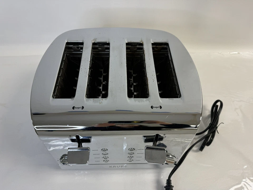 Krups KH734D50 4 Slice Wide-Slot Breakfast Toaster Silver Bread Bagels Chrome - Image 2 of 4