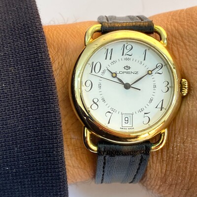Vintage Lorenz Watch Men Quartz Swiss Made Arabic Numerals Dial Gold Plated 35mm