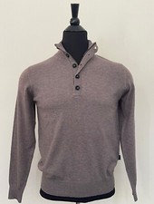 New Hugo Boss Sweater Brown Gray Taupe Wool Half Zip Buttons Pullover M Size