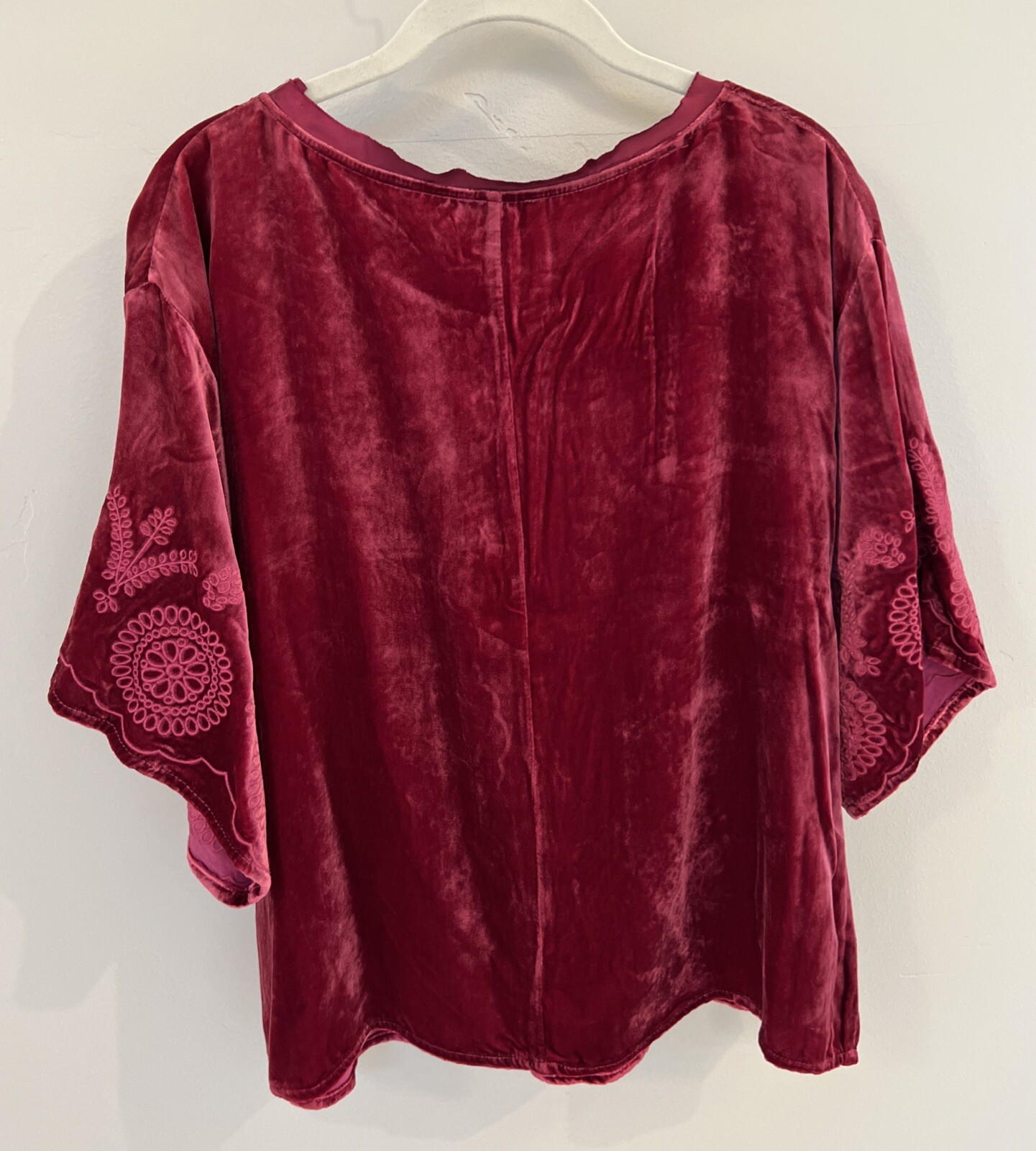 NWT Sundance Catalog Dark Pink Velvet Short Sleeve “Belle Journee Top” Size PS $