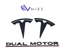 Tesla MODEL Y Emblem BUNDLE Front/Rear T Badge MATTE BLACK Logo OEM Dual Motor