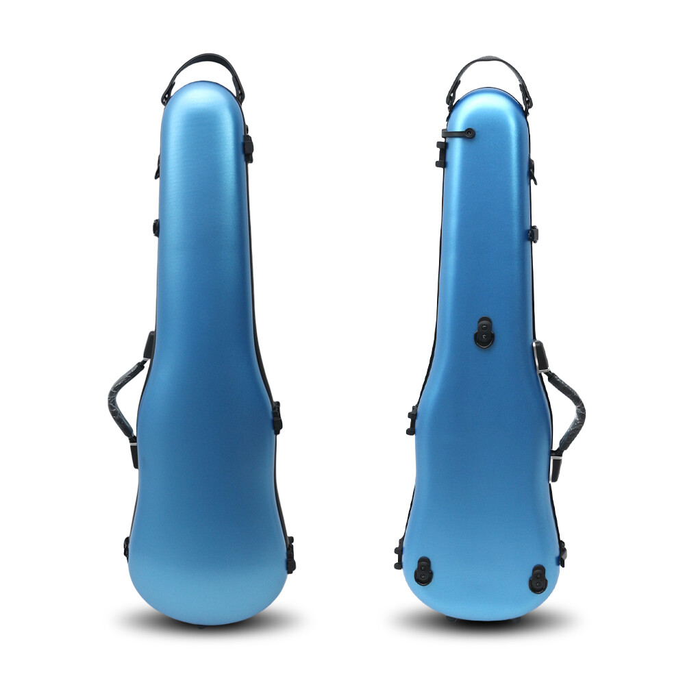 New 4/4 Violin Case - Carbon Fiber Blue Lightweight Bow Holder & Back Strap