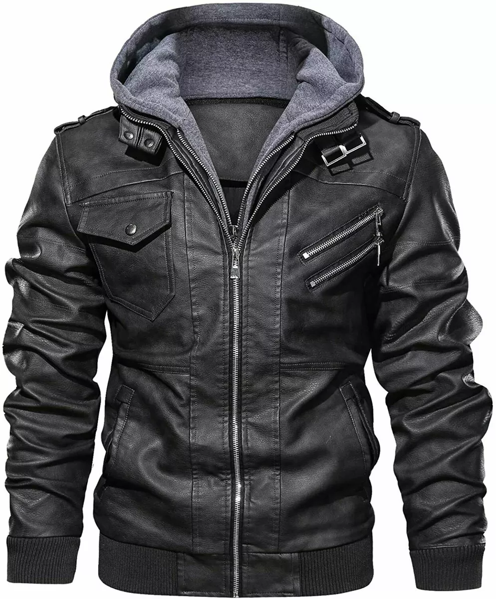 Mens Genuine Real Leather Jacket Black Bomber Winter Hooded Jacket