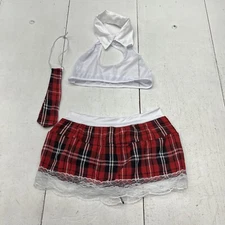 White & Red Bralette & Skirt School Lingerie Set Women's Size Small NEW
