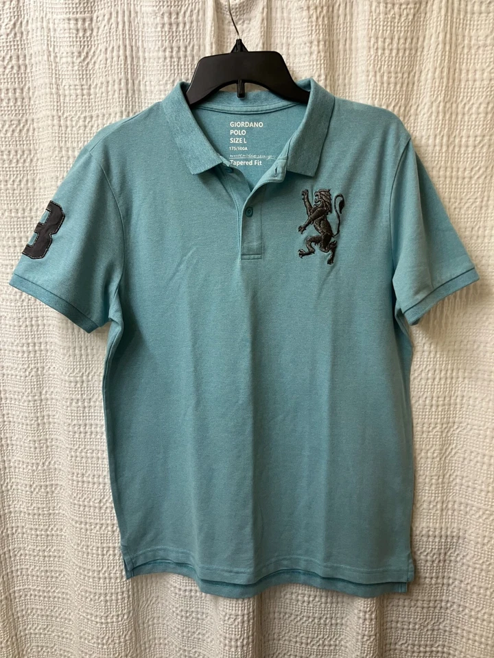 Polo masculino Giordano 3D Lion L azul ajuste cônico - Imagem 2 de 4
