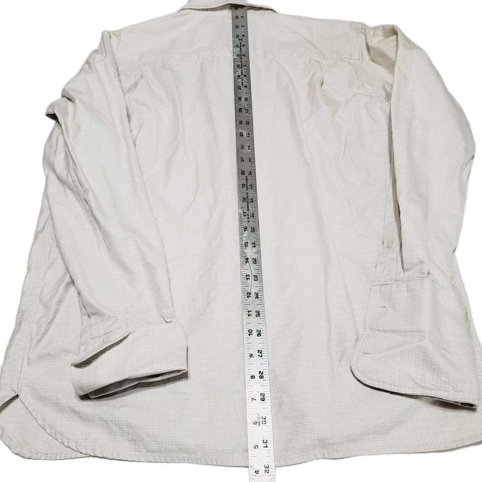 Perry Ellis Ivory Check Button Up Men's French Cuff Dress Shirt Large - Image 4 of 4