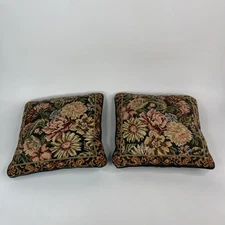 Vtg Needlepoint Victorian Pillows 100% Wool Zipper 11” Square Velvet Back Lot 2