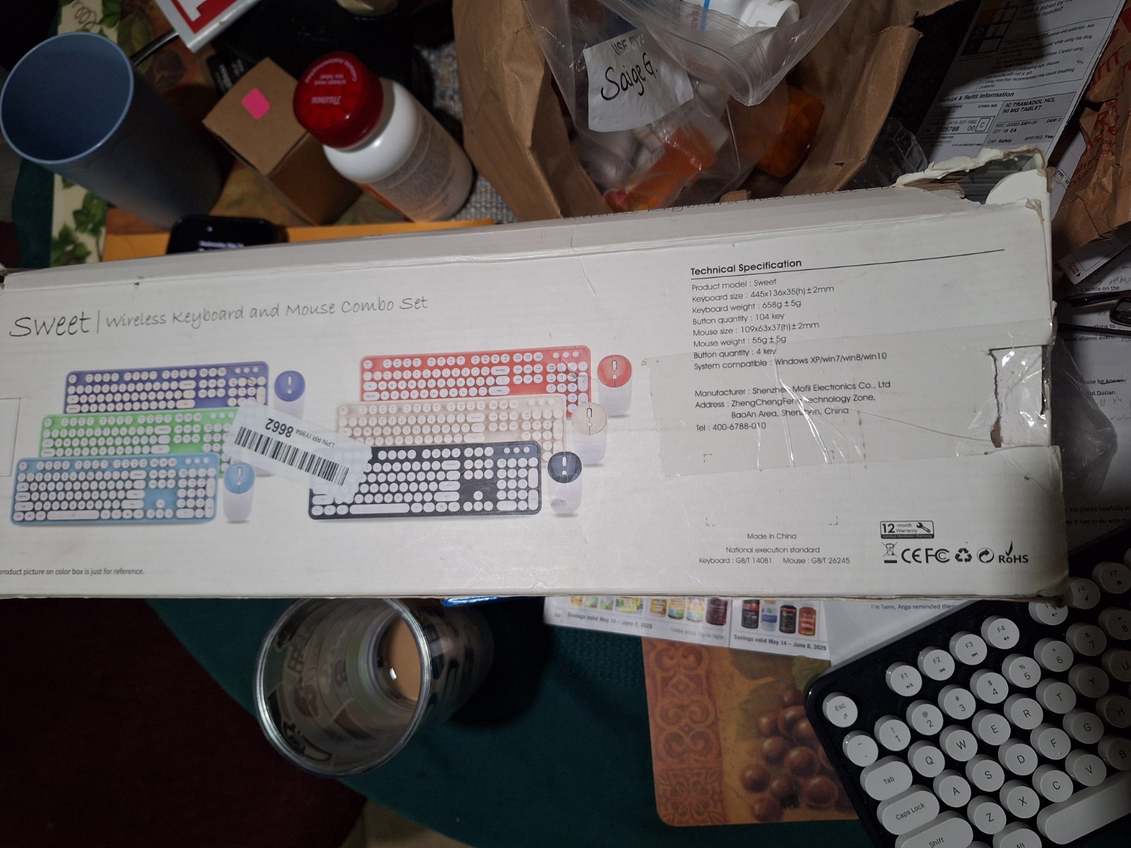 Sweet Wireless B&W keyboard mouse combo set NEW OPEN BOX has dongle SHIPS FREE