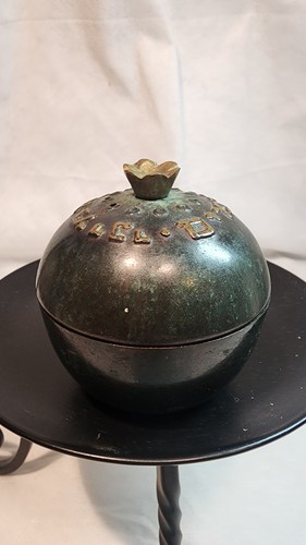 Vintage Hakishut Israel small Brass Incense dish pot, lid and base