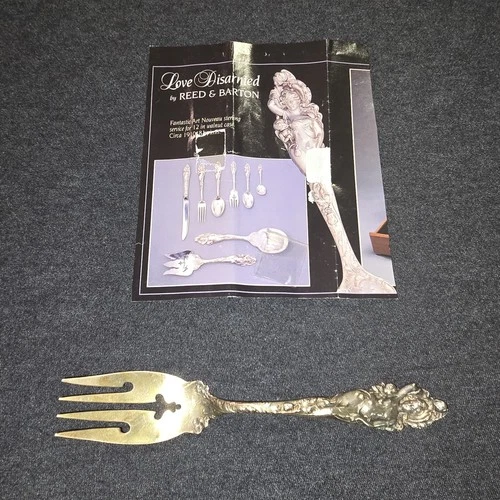Antique Reed & Barton Love Disarmed Sterling Silver Serving Fork Art Nouveau