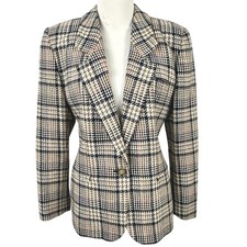 Vintage Liz Claiborne Collection Wool Cashmere Plaid Blazer Jacket XS/S Preppy