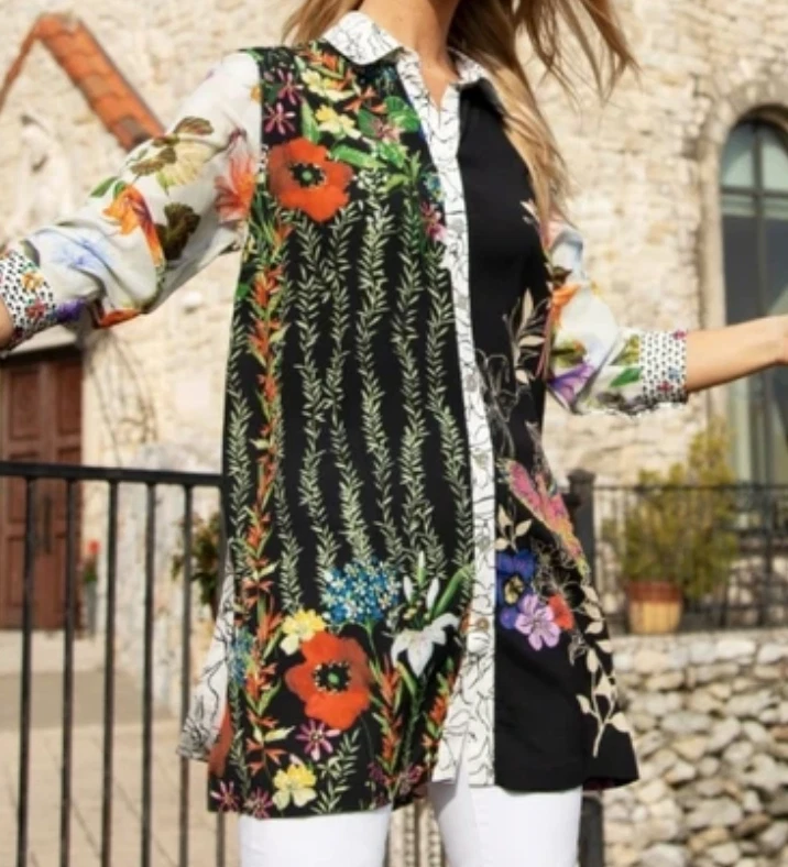 Blusa túnica JOHN MARK llamativa COLORIDO PÁJARO LORO SELVA FLORAL talla L Foto 4 de 4