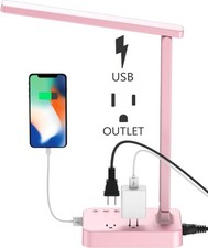 LED Desk Lamp, Desk Light with 1 USB Charging Port and 2 AC Power Outlet, 3 L...