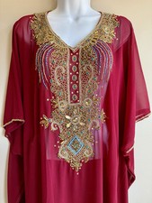 Sequinze Authentic Indian Kaftan Beading Silk Red