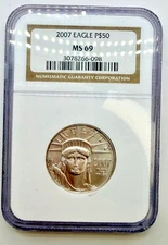 2007 $50 American Platinum Eagle - NGC MS69 - Brown Label