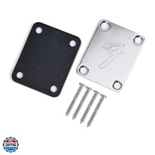 70s F Logo Strat/Tele 4-Bolt Chrome Guitar Neck Plate Neckplate w/Screws