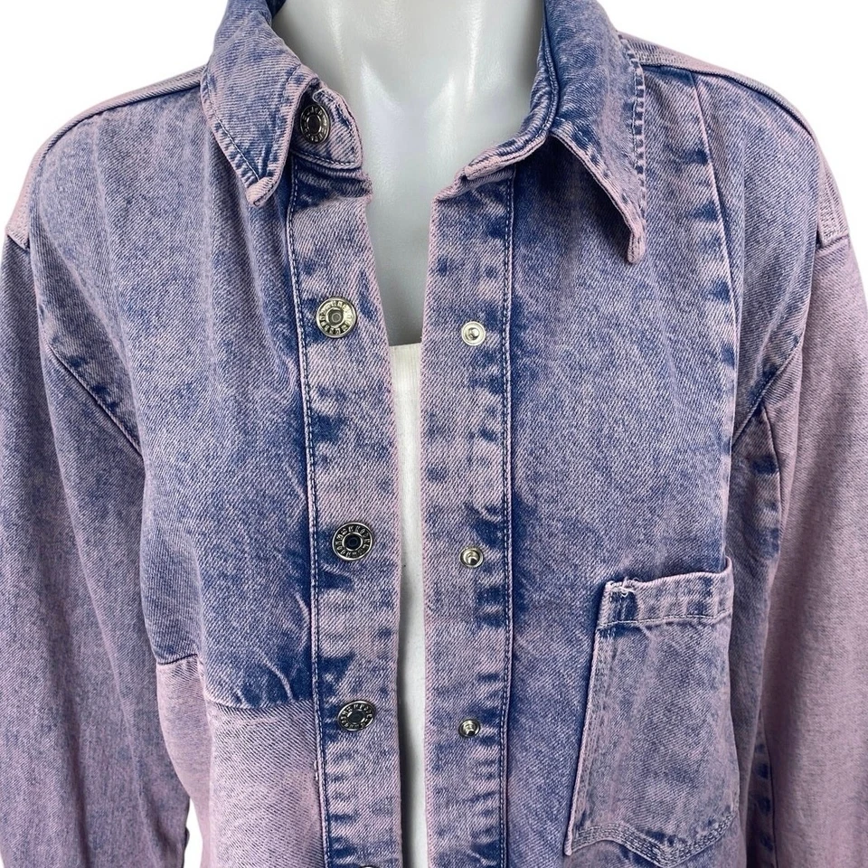 MNG Mango Women's Purple Washed Colorblock Patchwork Denim Jean Jacket Size M - Image 3 of 4