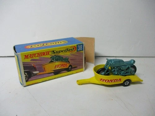 Matchbox Lesney Superfast SF38 Honda Motorcycle & Trailer- blue cycle, boxed