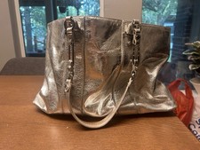 Tory Burch Silver Metallic Tote Bag