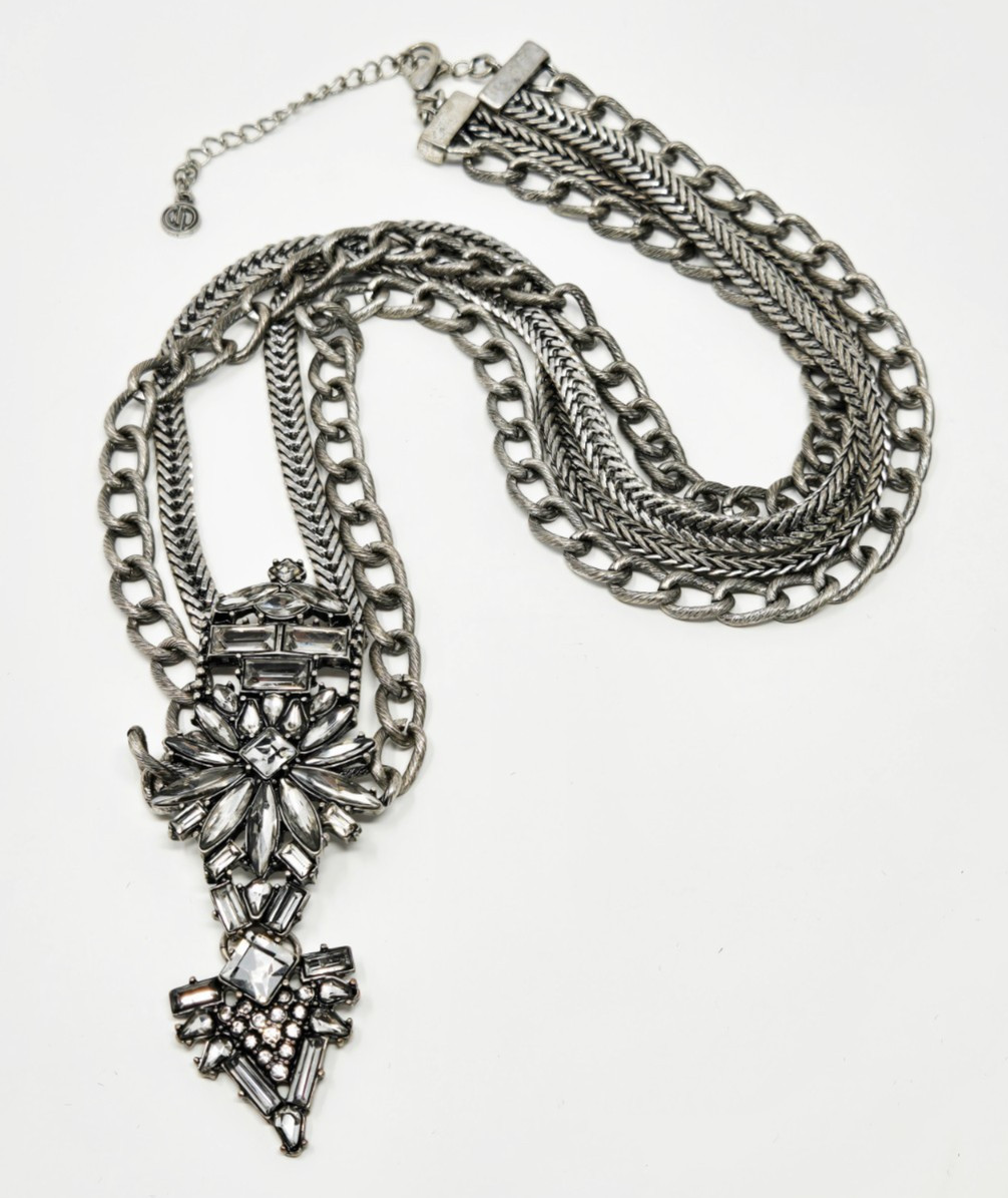 Dylanlex Silver Multi Chain Crystal Statement Nec… - image 4