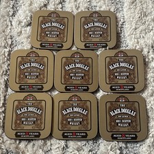 8 x Black Douglas De Luxe Scotch Whisky Coasters Cork Back Collectable Drink