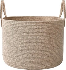 65L Extra Large Machine Washable Cotton Rope Blanket Basket,Reinforced Handles