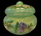FENTON PUFF POWDER BOX FERN GREEN GLASS FAMILY 2006 SIGNATURE SERIES  #682/1500