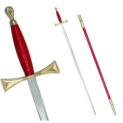 Masonic Sword with Red Gold Hilt Red Scabbard Ceremonial w/ Case - Image 1 of 3