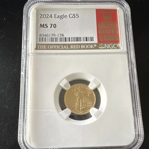 American Eagle Gold Coin 2024 $5 NGC MS 70 Business Strike 1/10 oz .9167 Gold