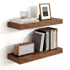 2 PCS 16x6.7 Inch Brown Floating Shelves Wall Mounted Wood Bathroom Storage