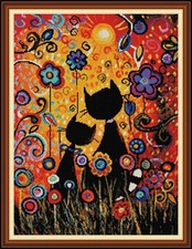 Kreuzstich Stickpackungen Vorgedruckt, Aquarell Katze Bilder Stickerei Set Aq...