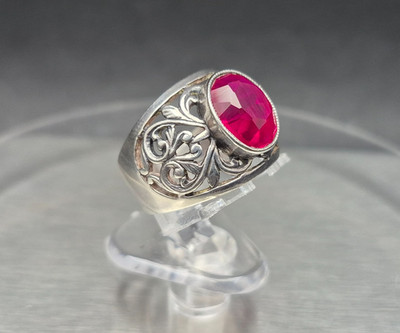 Vintage Soviet Russian Ruby 875* Sterling Silver Ring  Jewelry Size 6.25