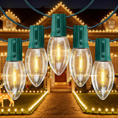 100FT C9 Warm White LED String Lights for Outdoor Christmas Decor