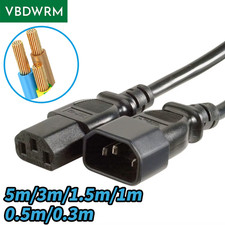 IEC C13 to C14 Power Cord 18AWG Computer Extension Cable UK