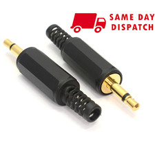 1X 3.5 mm Mono Jack Plug End Gold Solder Yourself Black Adapter UK