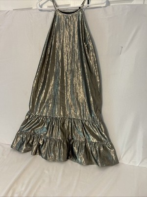 CeCe Women s Metallic Silver Ruffle Hem Sleeveless Shimmery Dress Size-Med