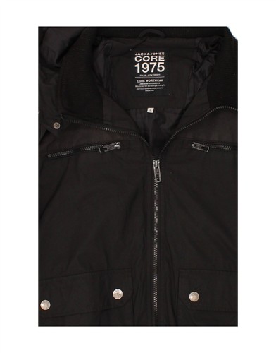 JACK & JONES Mens Hooded Windbreaker Jacket UK 40 Large Black Polyester VE15 - 第 3/3 張圖片