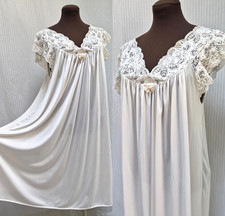 Vintage Ivory Silky Nylon  Lace Nightgown Nightie - Size L