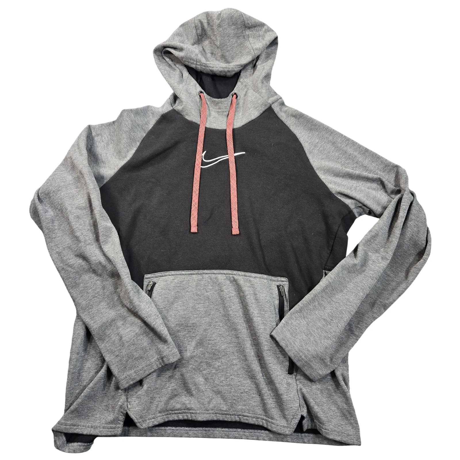 Nike Therma-FIT Hoodie Mens Large Gray Fleece Pullover Swoosh Logo DD2112-010