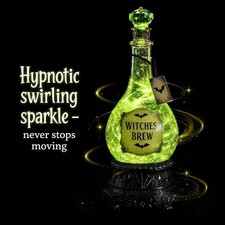Halloween Witch's Brew Potion Bottle 25cm Green Glitter Liquid Bat Pedestal