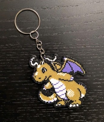 Dragonite - Pokemon Keychain Pixel Art Retro Sprite Keyring - Silver