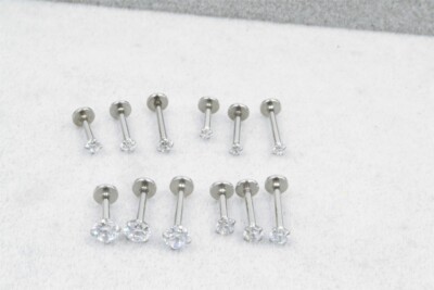 50PCS Round CZ Labret Lip Piercing Monroe Bar Ear Helix Tragus