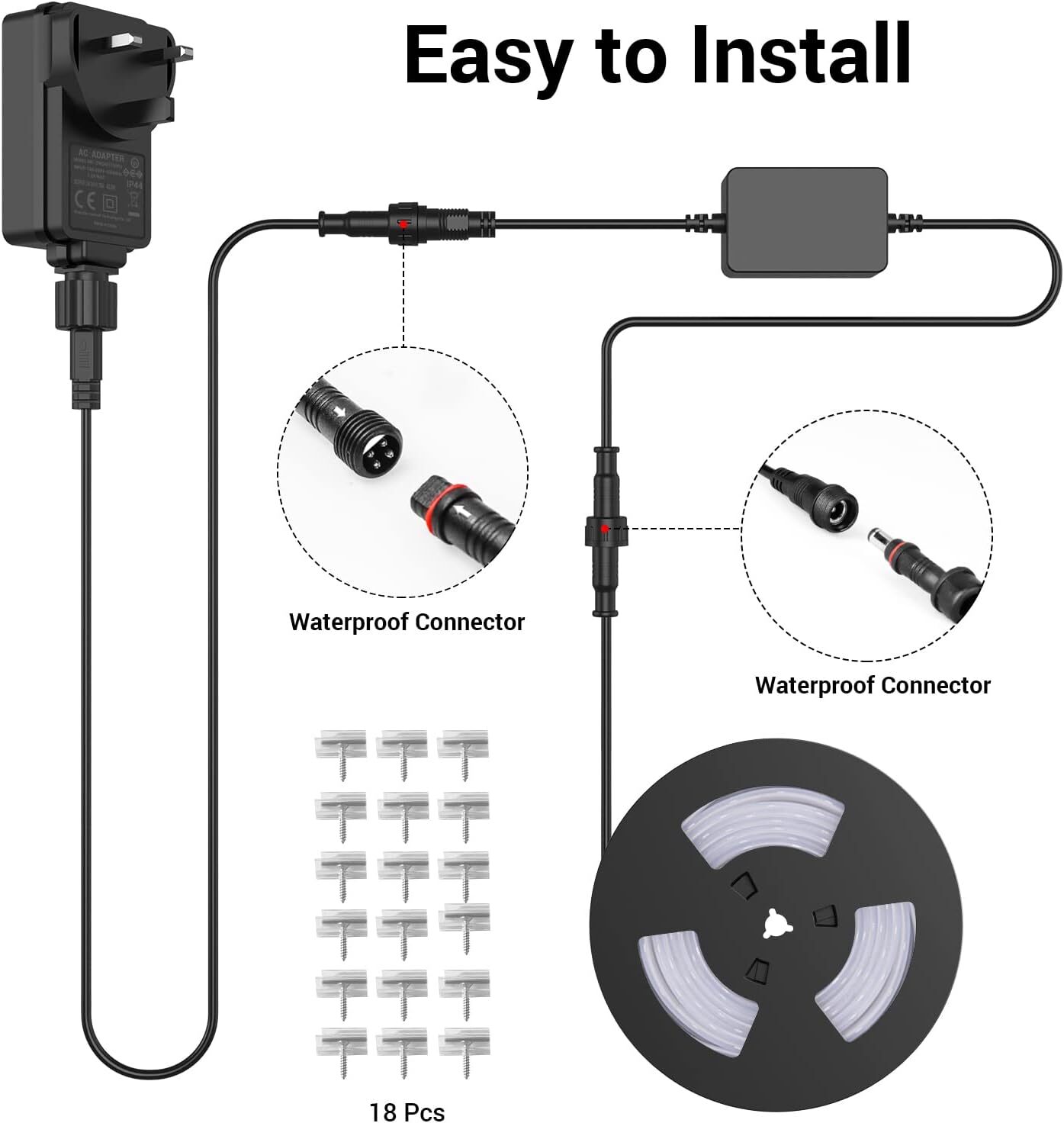 16M Outdoor LED Strip Lights Waterproof, 52.5ft Smart RGB Rope Light