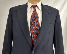 TABASCO BRAND Mens Tie Classic Necktie Red Hot Peppers Blue Trim 100% SILK 57"